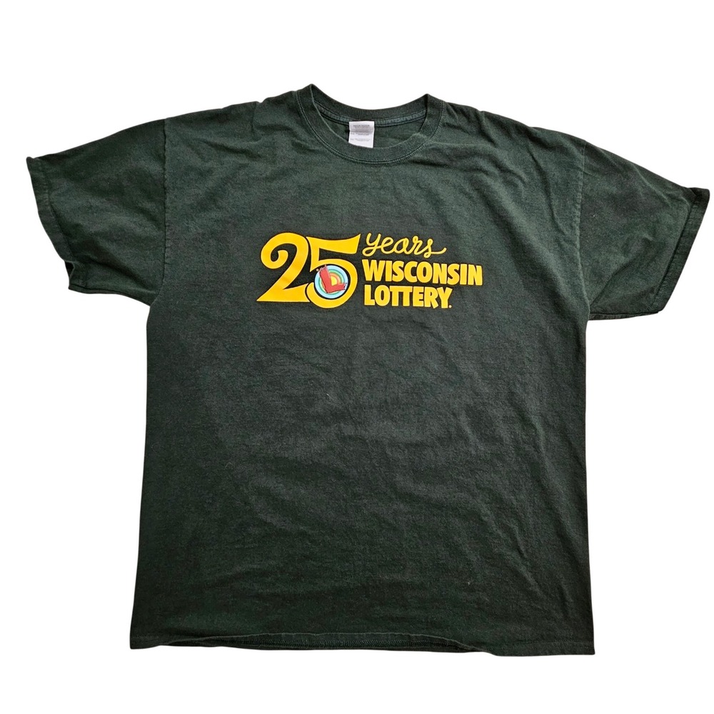 Gildan T-Shirt XL Green Wisconsin Lottery 25‎ Years Graphic Promo Tee 2013